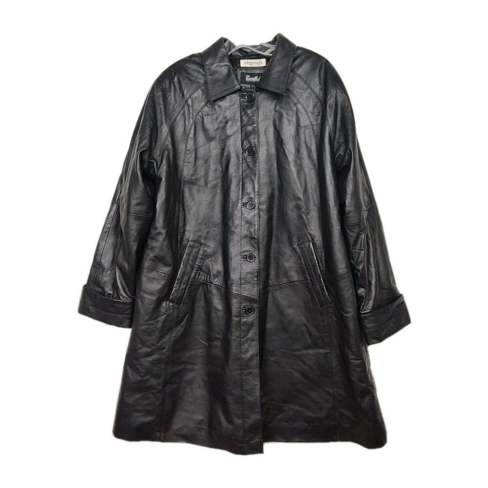 Vincent's Excelled Collection Leather Overcoat‎ Women's XL Black Lined